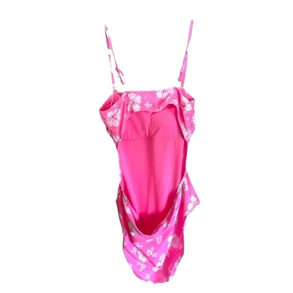 Pink Hibiscus Cut-Out One Piece Swimsuit Juniors Size Large 11-12 Never Worn - Picture 8 of 10